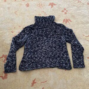 SOLD! Eileen Fisher Chunky Marled Black White Cowl Neck Sweater, S/P